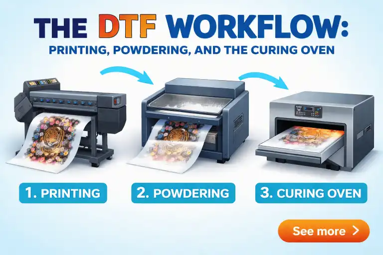 The DTF Workflow Printing, Powdering, and the Curing Oven